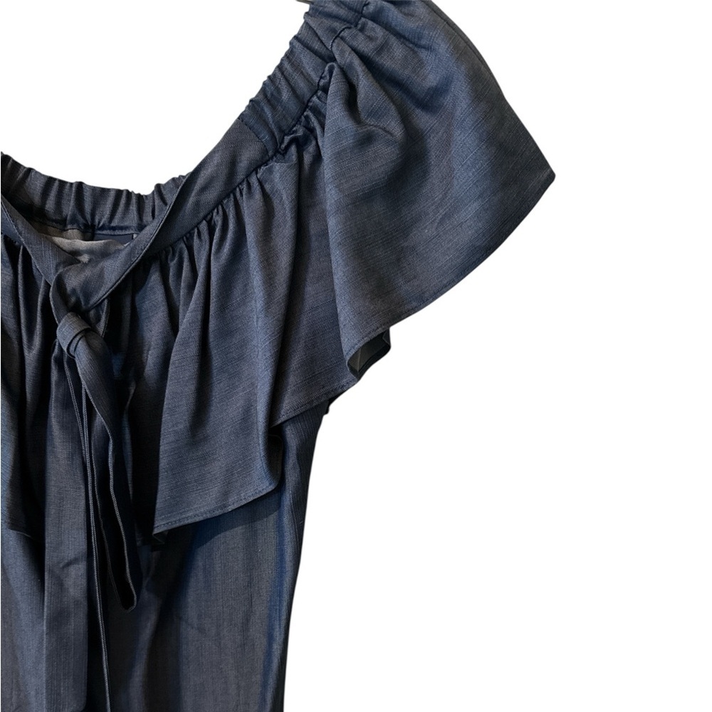 Kaari Blue Puff Sleeve Ruffled Blouse - Picture 2 of 4